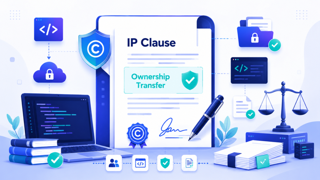 A well-drafted IP assignment clause helps establish clear ownership of software code and related intellectual property.